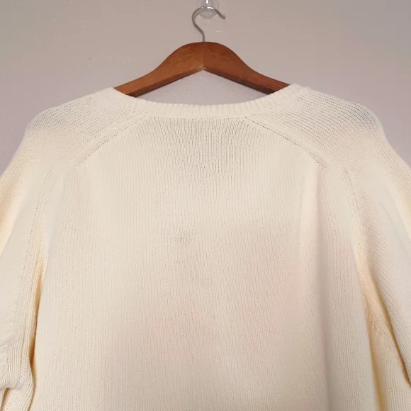 Vintage Lands' End Men's Cream Knit Long Sleeve  V-Neck Sweater Top Size XL - Picture 10 of 12